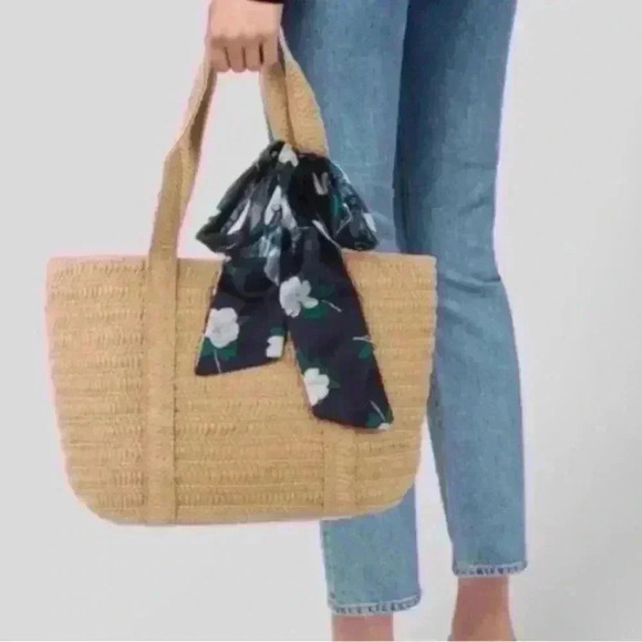 Draper James Everyday Straw Bag Tote Purse with Scarf Bow Travel Beach Preppy - Picture 3 of 15